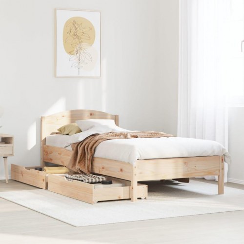 Sengeramme 75x190 cm i massivt fyrretræ med 2 skuffer