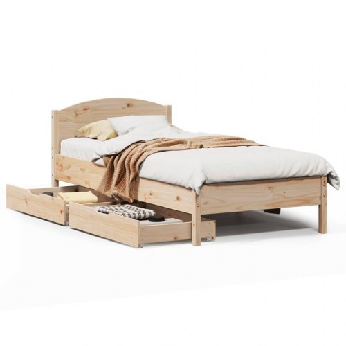 Sengeramme 75x190 cm i massivt fyrretræ med 2 skuffer