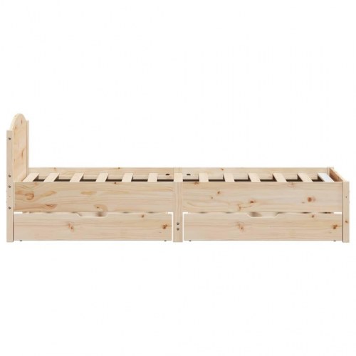 Sengeramme 75x190 cm i massivt fyrretræ med 2 skuffer