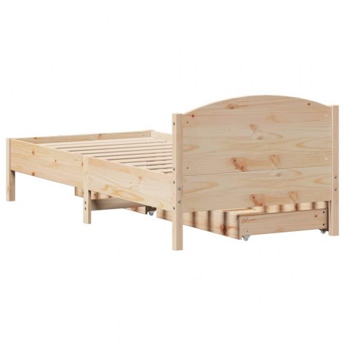 Sengeramme 75x190 cm i massivt fyrretræ med 2 skuffer