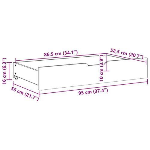 Sengeskuffer med hjul 2 stk. 95x55x16 cm massivt fyrretræ