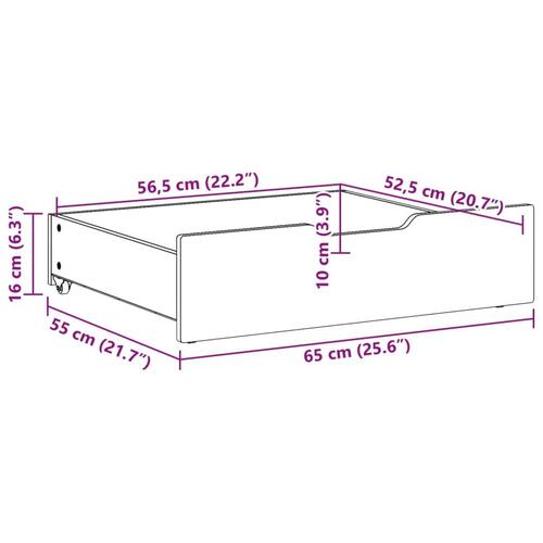 Sengeskuffer 2 stk. 65x55x16 cm massivt fyrretræ hvid