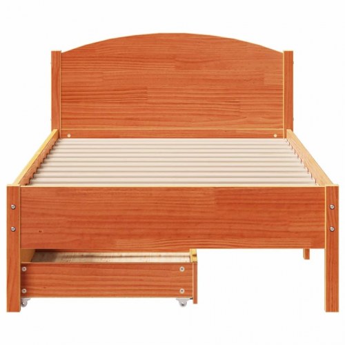 Sengeramme 90 x 200 cm i massivt fyrretræ med 2 skuffer - gyldenbrun
