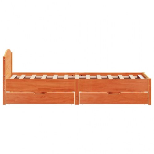 Sengeramme 90 x 200 cm i massivt fyrretræ med 2 skuffer - gyldenbrun
