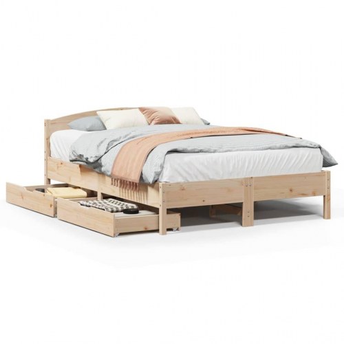 Sengeramme med opbevaring 120x190 cm - massivt fyrretræ