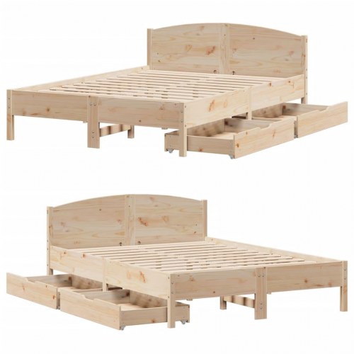 Sengeramme med opbevaring 120x190 cm - massivt fyrretræ