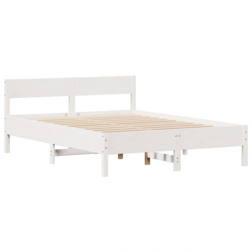 Sengeramme med 2 skuffer og sengegavl 140 x 190 cm massivt fyrretræ - hvid