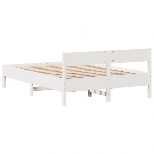 Sengeramme med 2 skuffer og sengegavl 140 x 190 cm massivt fyrretræ - hvid