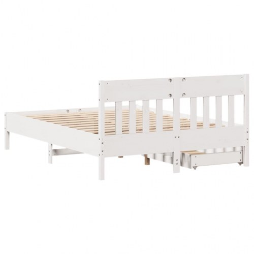 Sengeramme 120 x 190 cm i massivt fyrretræ med 2 skuffer - hvid