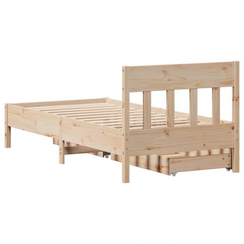 Sengeramme 90x190 cm med skuffer - massivt fyrretræ, lamelbund
