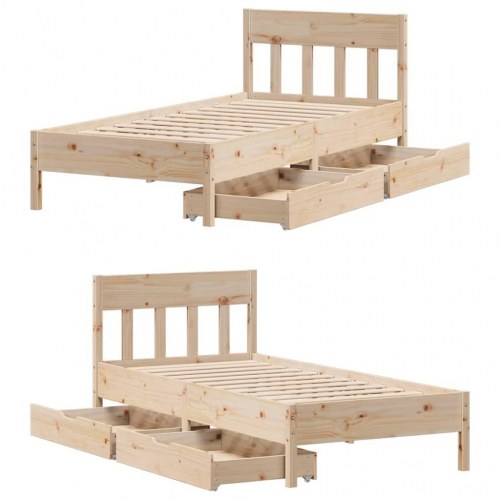 Sengeramme 90x190 cm med skuffer - massivt fyrretræ, lamelbund