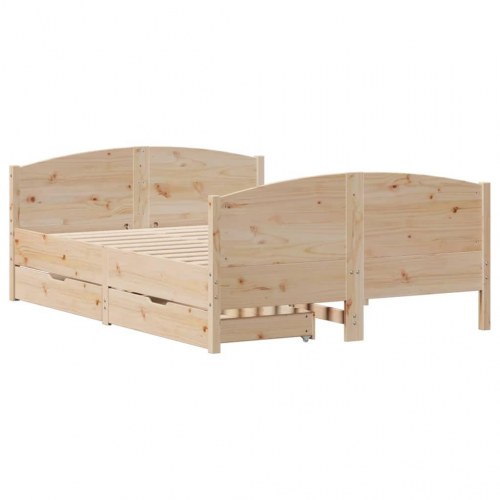 Sengeramme 135x190 cm i massivt fyrretræ med 2 skuffer - hvid