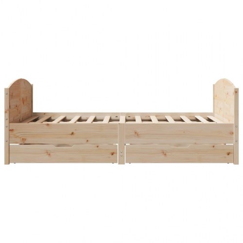 Sengeramme 135x190 cm i massivt fyrretræ med 2 skuffer - hvid