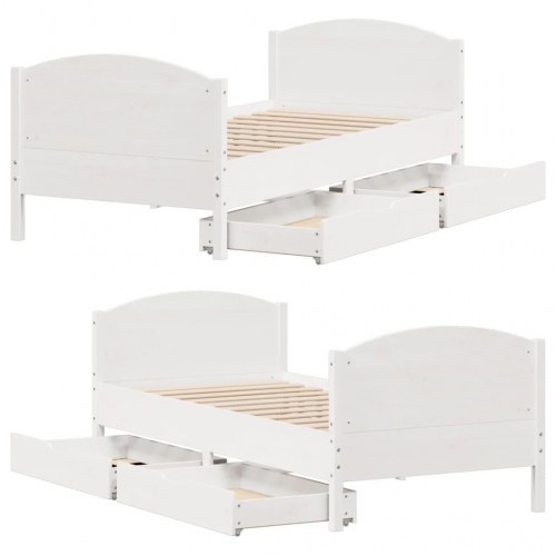 Sengeramme med 2 skuffer 75 x 190 cm massivt fyrretræ - hvid