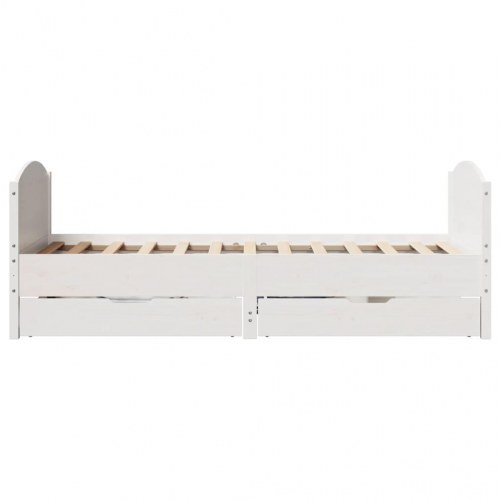 Sengeramme med 2 skuffer 90 x 200 cm massivt fyrretræ - hvid