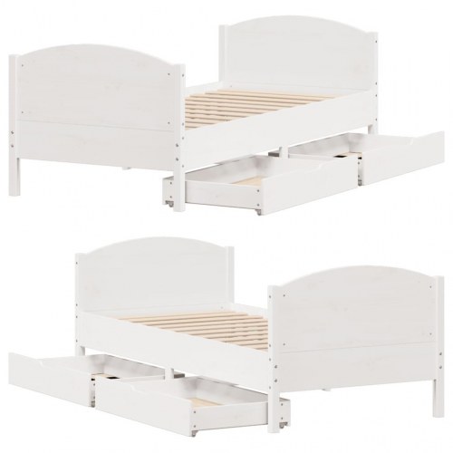 Sengeramme med 2 skuffer 90 x 200 cm massivt fyrretræ - hvid