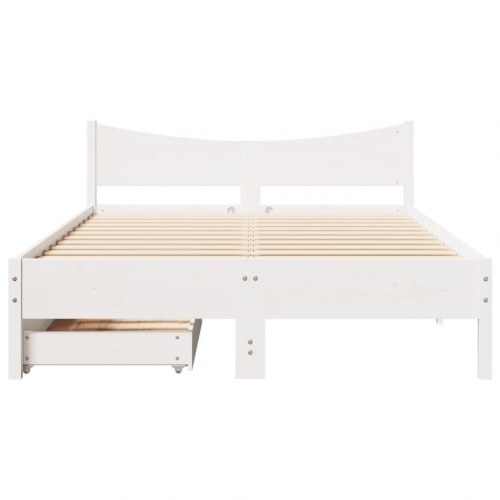Sengeramme med 2 skuffer 135 x 190 cm i massivt fyrretræ - hvid