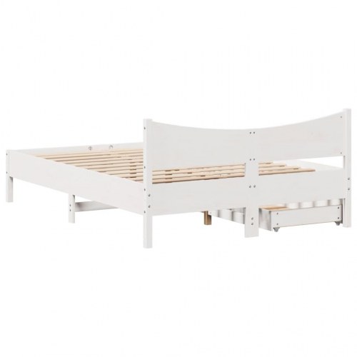 Sengeramme med 2 skuffer 135 x 190 cm i massivt fyrretræ - hvid