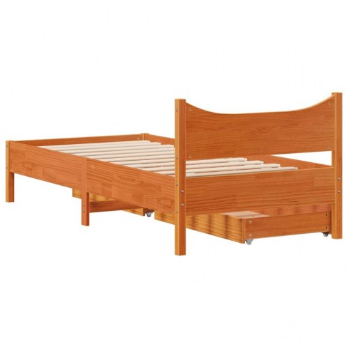 Sengeramme med skuffer 90x190 cm - massivt fyrretræ, gyldenbrun