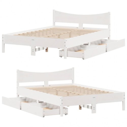 Sengeramme med 2 skuffer 120x200 cm i massivt fyrretræ - hvid