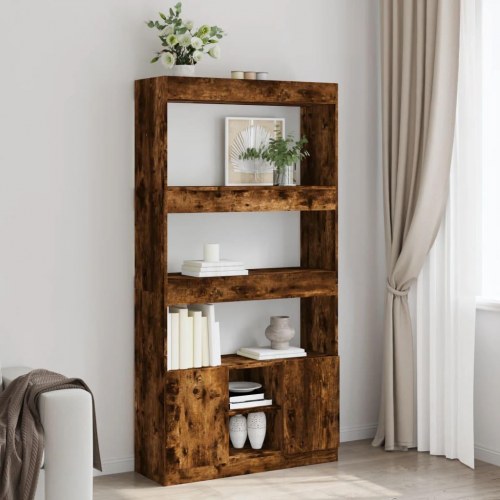 Reol med skab 92 x 33 x 180 cm - røget egetræ