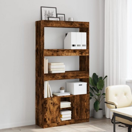 Reol med skab 92 x 33 x 180 cm - røget egetræ