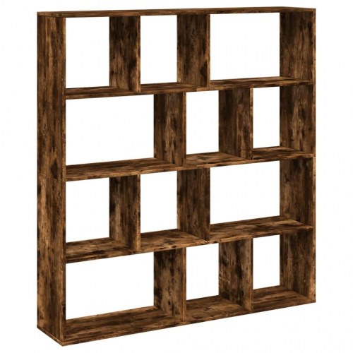 Bogreol med 12 rum 132 x 29 x 141,5 cm - røget egetræ