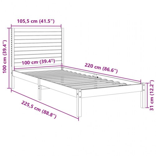 Ekstra lang sengeramme uden madras 100x220 cm massivt træ