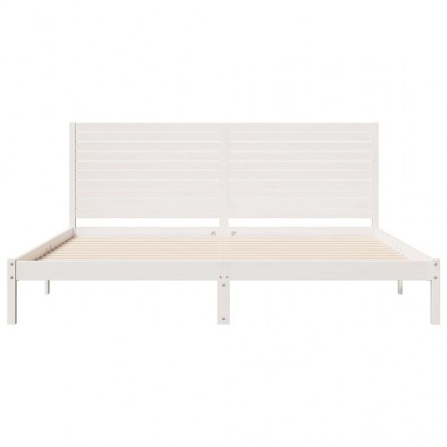 Ekstra lang sengeramme i massivt fyrretræ 200 x 210 cm - hvid, med hovedgærde