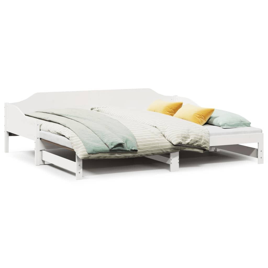 Daybed Med Udtræk Massivt Fyrretræ - Hvid / 90 x 200 cm