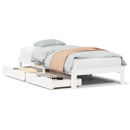 Sengeramme med skuffer 75×190 cm - massivt fyrretræ, hvid