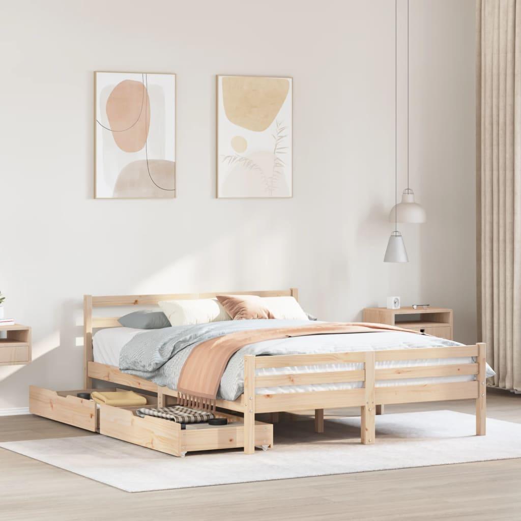 Sengeramme Uden Madras Massivt Fyrretræ - Naturfarvet / 140 x 190 cm