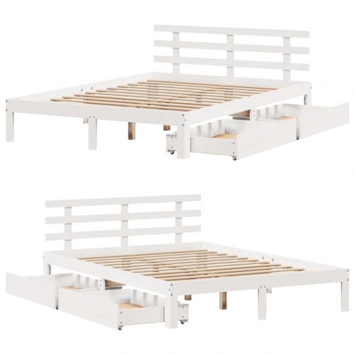 Sengeramme med 2 skuffer 120 x 200 cm i massivt fyrretræ - hvid