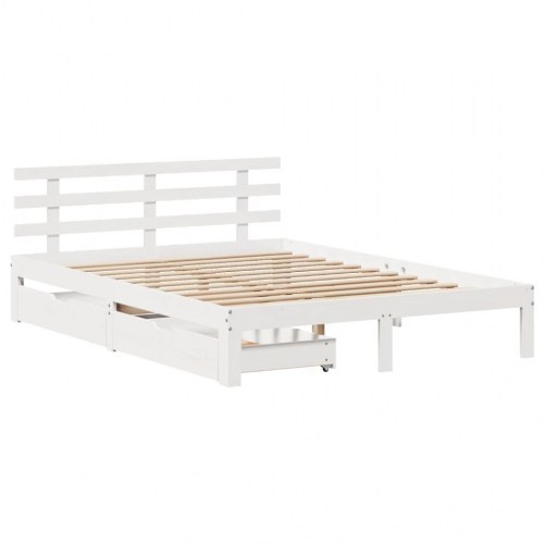 Sengeramme med skuffer 120×190 cm - massivt fyrretræ, hvid