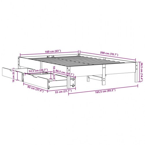 Sengeramme uden madras 160 x 200 cm med 2 skuffer - hvid
