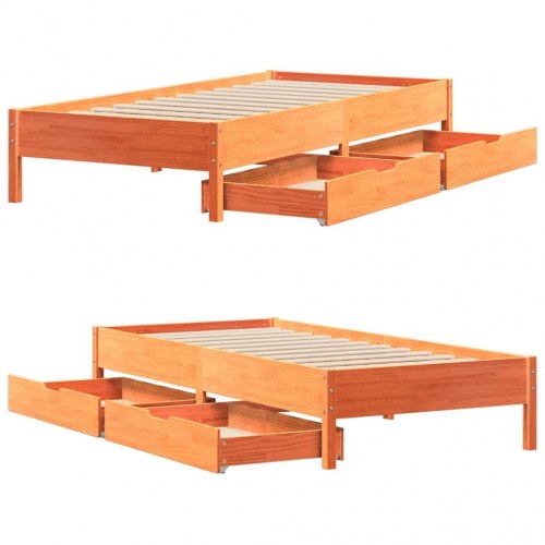 Sengeramme 100 x 200 cm med 2 skuffer - gyldenbrun