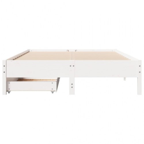 Sengeramme med 2 skuffer 135 x 190 cm i massivt fyrretræ - hvid