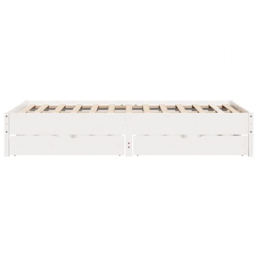 Sengeramme med 2 skuffer 135 x 190 cm i massivt fyrretræ - hvid