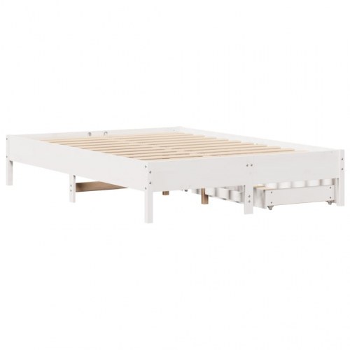 Sengeramme med 2 skuffer 135 x 190 cm i massivt fyrretræ - hvid