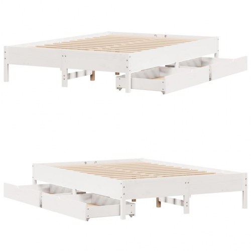 Sengeramme med 2 skuffer 135 x 190 cm i massivt fyrretræ - hvid