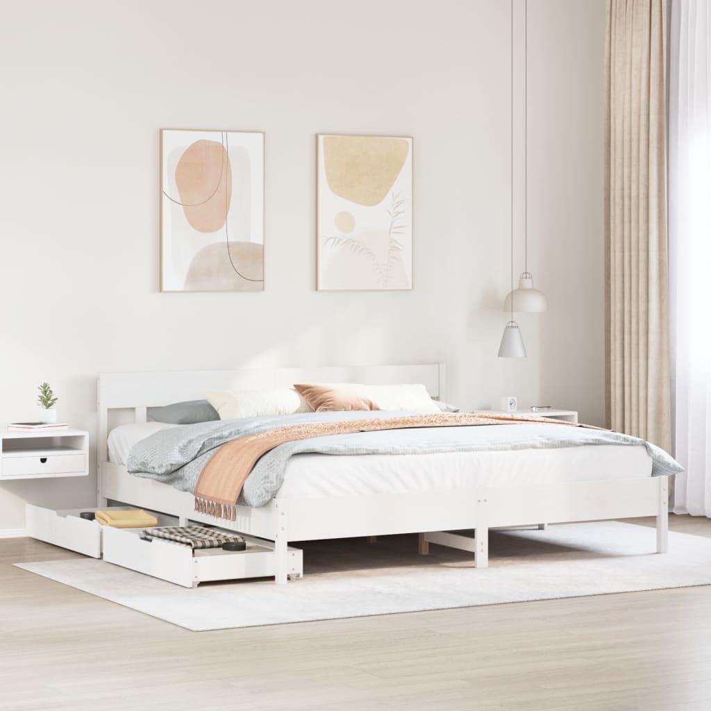 Sengeramme uden madras 200x200 cm massivt fyrretræ hvid