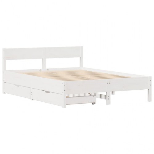 Sengeramme med 2 skuffer 150 x 200 cm i massivt fyrretræ - hvid
