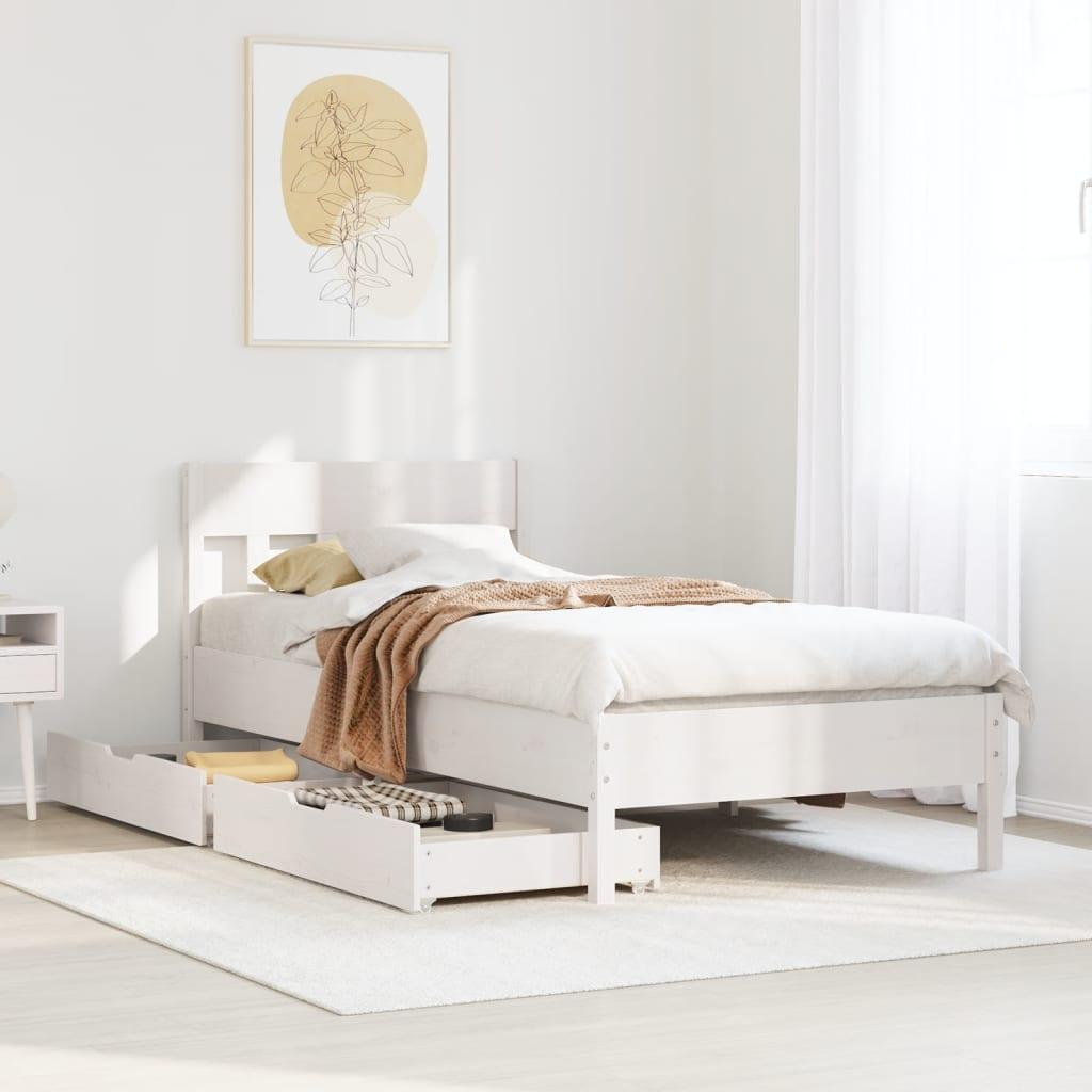 Sengeramme uden madras 90x200 cm massivt fyrretræ hvid