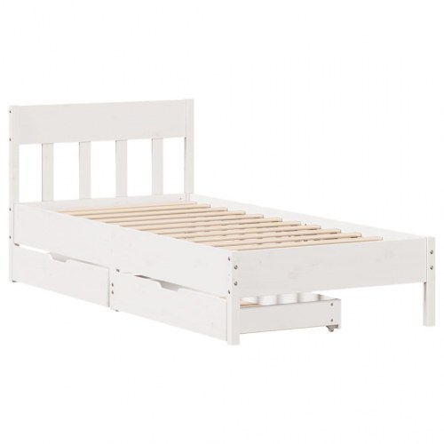 Sengeramme 90 x 200 cm med 2 skuffer og sengegavl - hvid