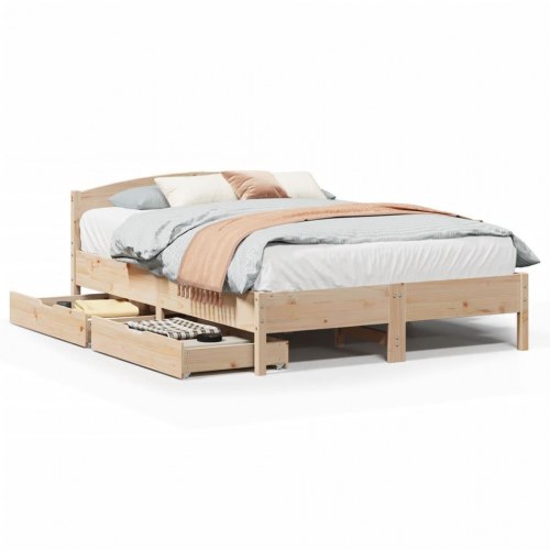 Sengeramme med opbevaring 135x190 cm - massivt fyrretræ, hvid