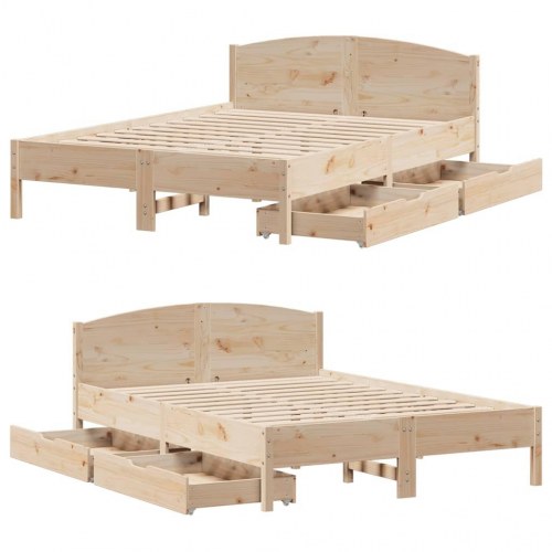 Sengeramme med opbevaring 135x190 cm - massivt fyrretræ, hvid