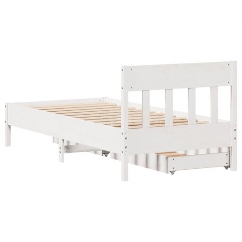 Sengeramme 90x190 cm med skuffer - massivt fyrretræ, hvid