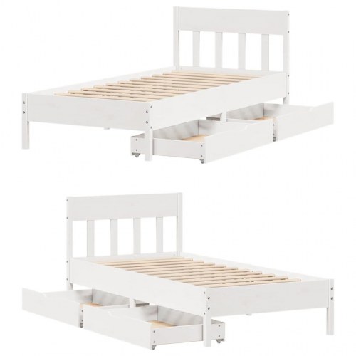 Sengeramme 90x190 cm med skuffer - massivt fyrretræ, hvid