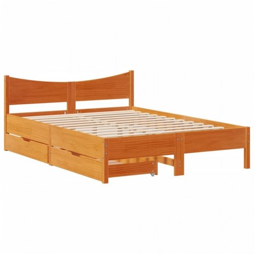 Sengeramme med skuffer 120x190 cm - massivt fyrretræ, gyldenbrun