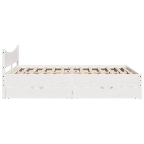 Sengeramme med 2 skuffer 140 x 200 cm massivt fyrretræ - hvid